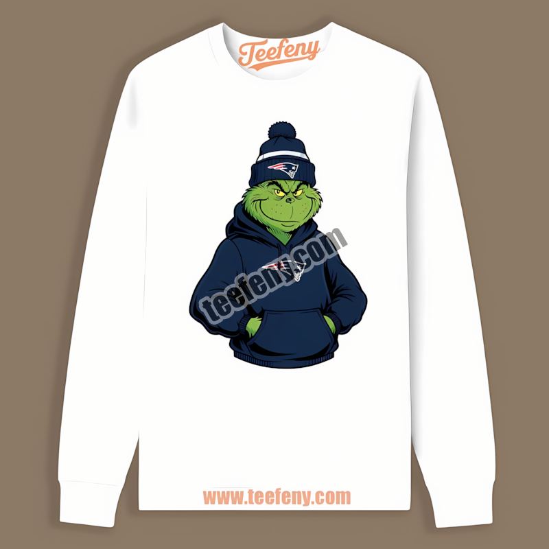 New England Patriots Grinch In Hoodie Graphic Long Sleeve New England Patriots Grinch In Hoodie Graphic Long Sleeve