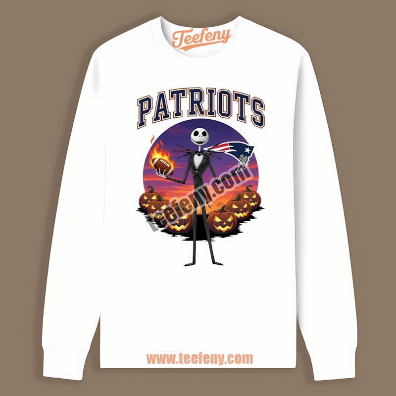 New England Patriots Jack Skellington Halloween Cotton Long Sleeve New England Patriots Jack Skellington Halloween Cotton Long Sleeve