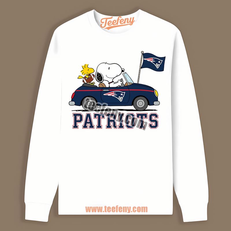 New England Patriots Snoopy Driving Car Cotton Long Sleeve New England Patriots Snoopy Driving Car Cotton Long Sleeve