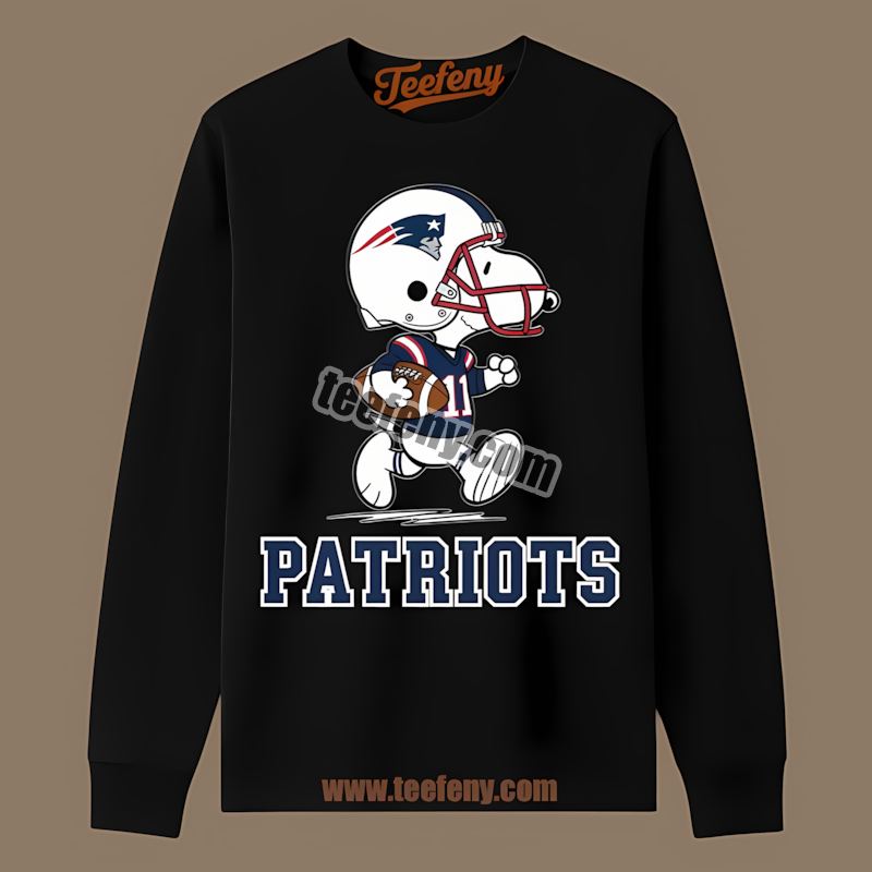 New England Patriots Snoopy Football Running Cotton Long Sleeve New England Patriots Snoopy Football Running Cotton Long Sleeve