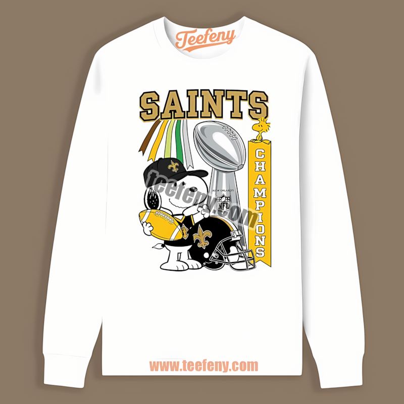 New Orleans Saints Champions Snoopy Celebration Cotton Long Sleeve New Orleans Saints Champions Snoopy Celebration Cotton Long Sleeve