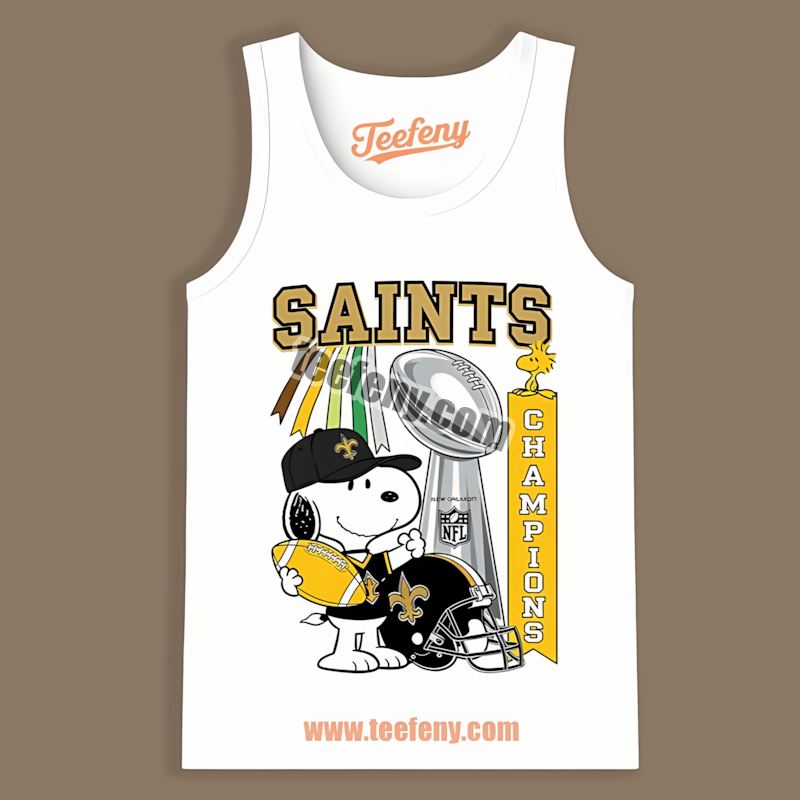 New Orleans Saints Champions Snoopy Celebration Cotton Tanktop New Orleans Saints Champions Snoopy Celebration Cotton Tanktop