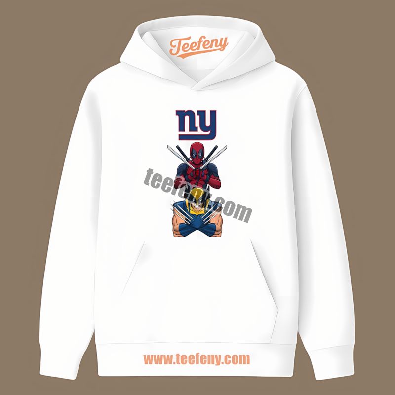 New York Giants Deadpool Wolverine Crossover Graphic Hoodie New York Giants Deadpool Wolverine Crossover Graphic Hoodie