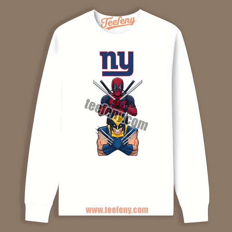 New York Giants Deadpool Wolverine Crossover Graphic Long Sleeve New York Giants Deadpool Wolverine Crossover Graphic Long Sleeve