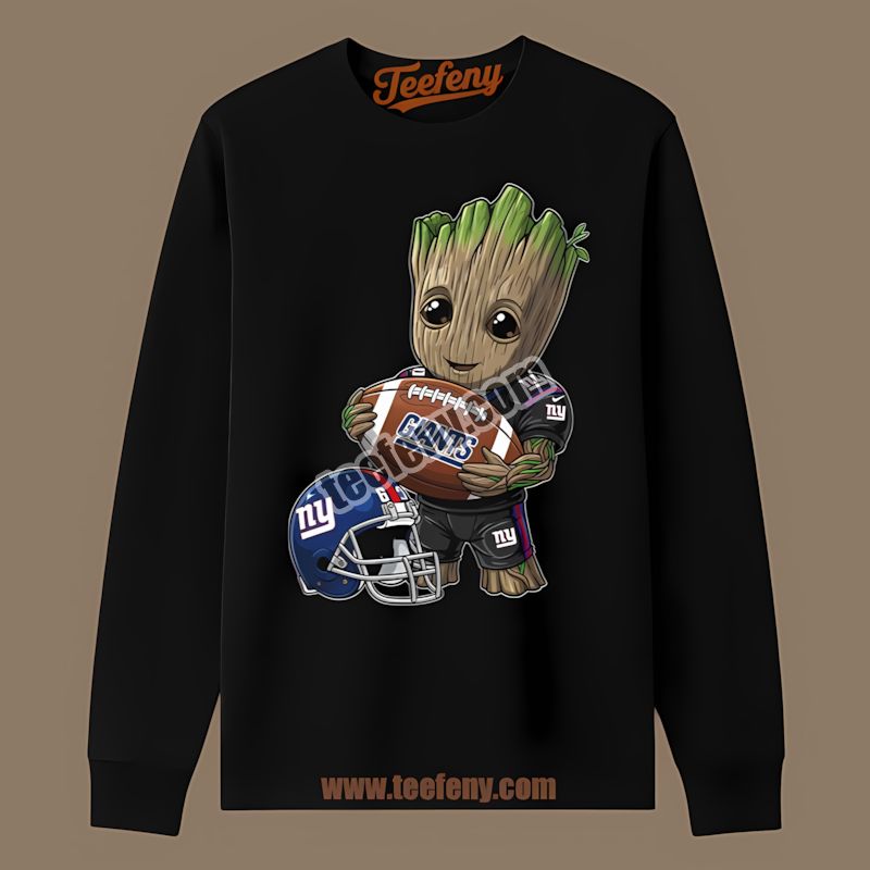 New York Giants Groot Playing Football Cotton Long Sleeve New York Giants Groot Playing Football Cotton Long Sleeve