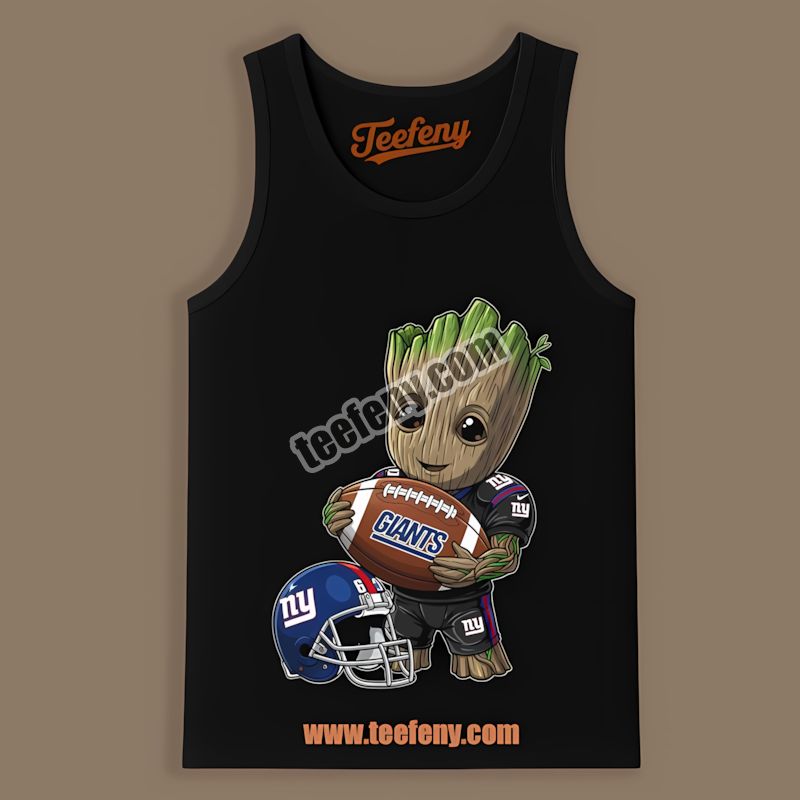New York Giants Groot Playing Football Cotton Tanktop New York Giants Groot Playing Football Cotton Tanktop