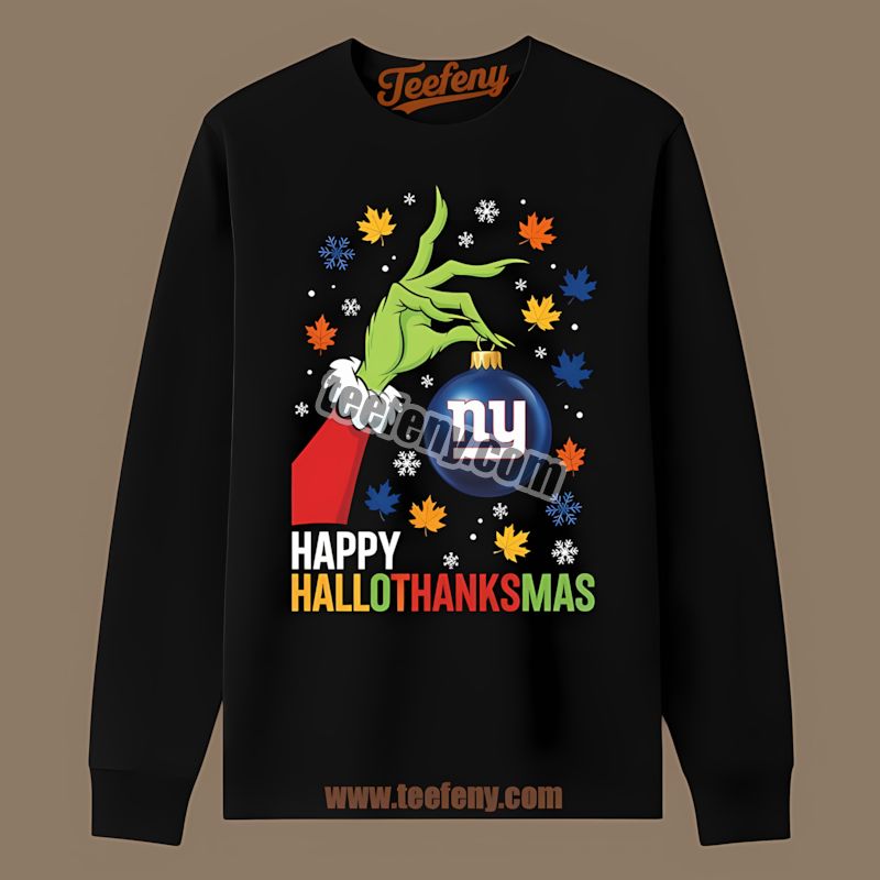 New York Giants Happy Hallothanksmas Adults Long Sleeve New York Giants Happy Hallothanksmas Adults Long Sleeve