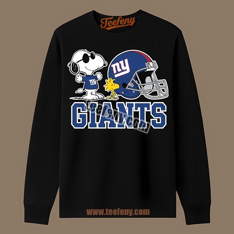New York Giants Helmet Vs Snoopy Woodstock Cotton Long Sleeve New York Giants Helmet Vs Snoopy Woodstock Cotton Long Sleeve