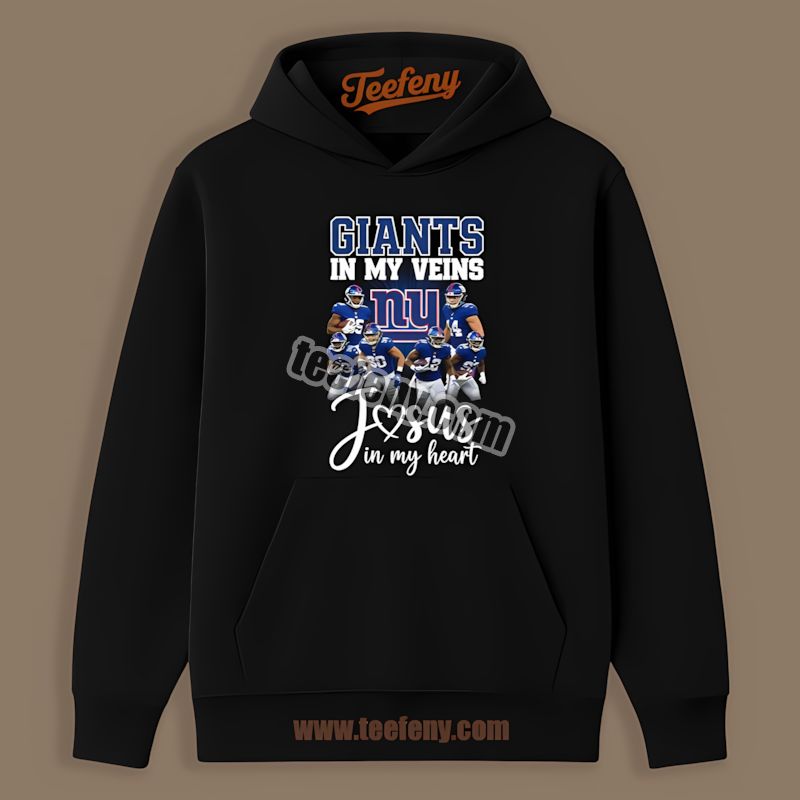 New York Giants In My Veins Jesus In My Heart Cotton Hoodie New York Giants In My Veins Jesus In My Heart Cotton Hoodie
