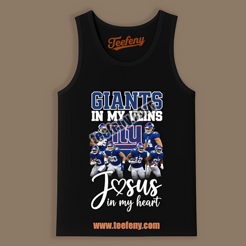 New York Giants In My Veins Jesus In My Heart Cotton Tanktop New York Giants In My Veins Jesus In My Heart Cotton Tanktop