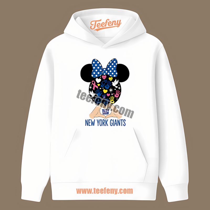 New York Giants Minnie Mouse Breast Cancer Cotton Hoodie New York Giants Minnie Mouse Breast Cancer Cotton Hoodie