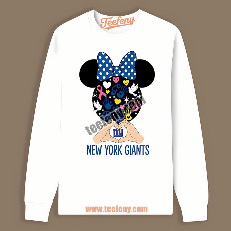 New York Giants Minnie Mouse Breast Cancer Cotton Long Sleeve New York Giants Minnie Mouse Breast Cancer Cotton Long Sleeve