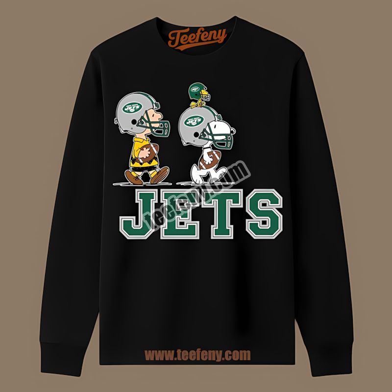 New York Jets Charlie Brown Snoopy Play Together Regular Long Sleeve New York Jets Charlie Brown Snoopy Play Together Regular Long Sleeve