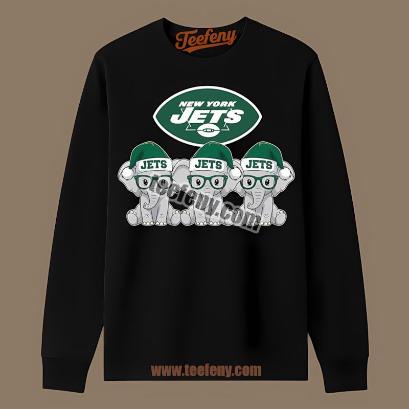 New York Jets Christmas Elephants Retro Long Sleeve New York Jets Christmas Elephants Retro Long Sleeve