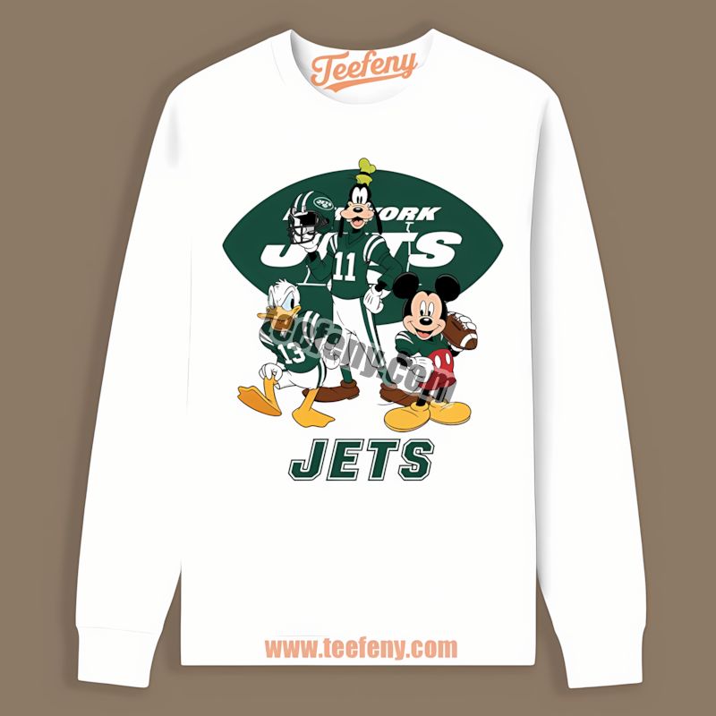 New York Jets Disney Mickey Donald Goofy Cotton Long Sleeve New York Jets Disney Mickey Donald Goofy Cotton Long Sleeve