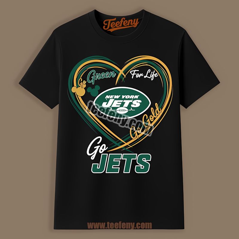New York Jets Heart Go Green Go Gold Adults Shirt
