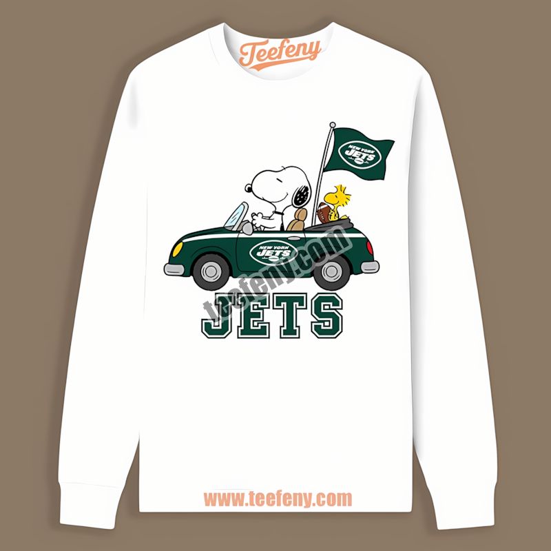 New York Jets Snoopy Driving A Car Color Long Sleeve New York Jets Snoopy Driving A Car Color Long Sleeve