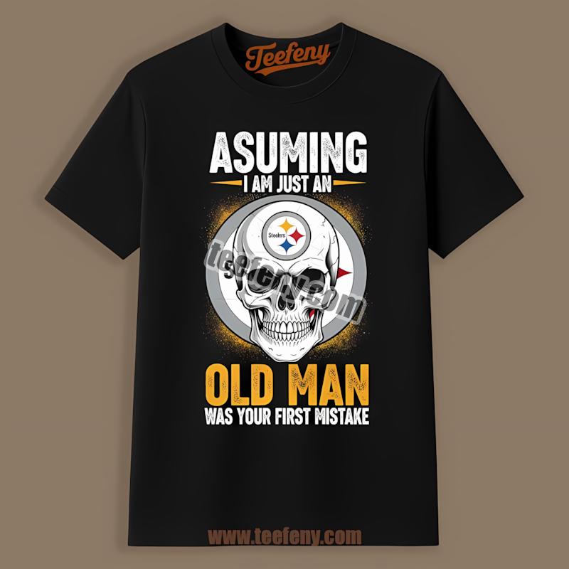 Old Man With Skull Pittsburgh Steelers Graphic Cotton Shirt