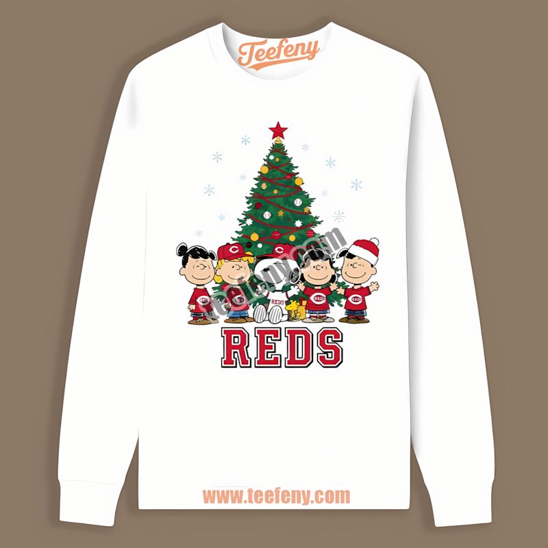 Peanuts Christmas Celebrating Cincinnati Reds Spirit Long Sleeve Peanuts Christmas Celebrating Cincinnati Reds Spirit Long Sleeve