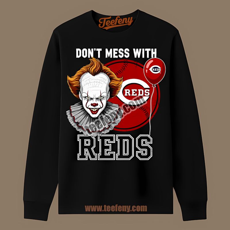 Pennywise Halloween Fan Of Cincinnati Reds Graphic Long Sleeve Pennywise Halloween Fan Of Cincinnati Reds Graphic Long Sleeve