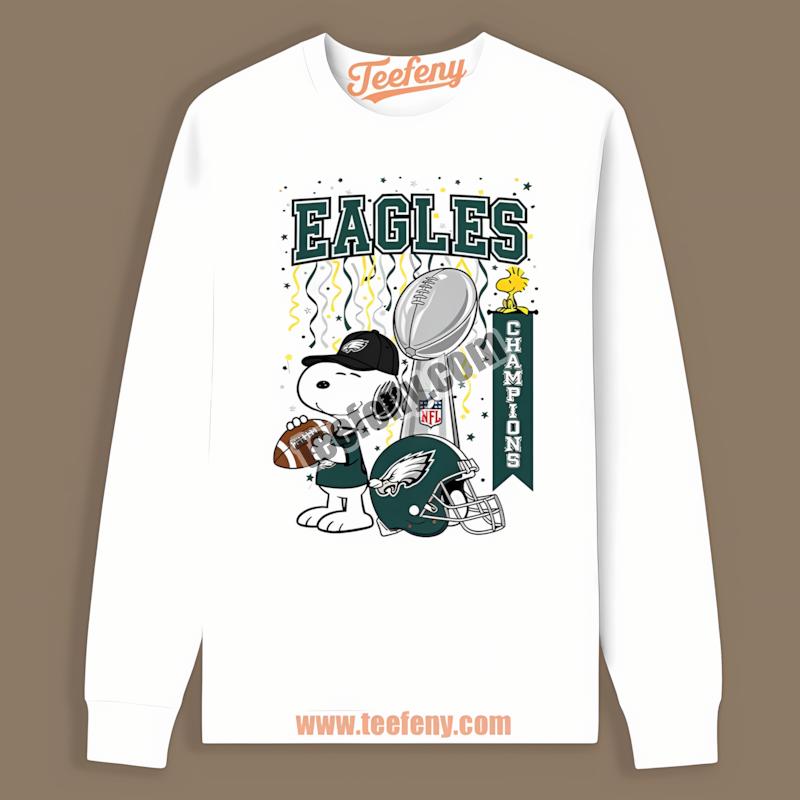 Philadelphia Eagles Champions Celebration With Snoopy Long Sleeve Philadelphia Eagles Champions Celebration With Snoopy Long Sleeve