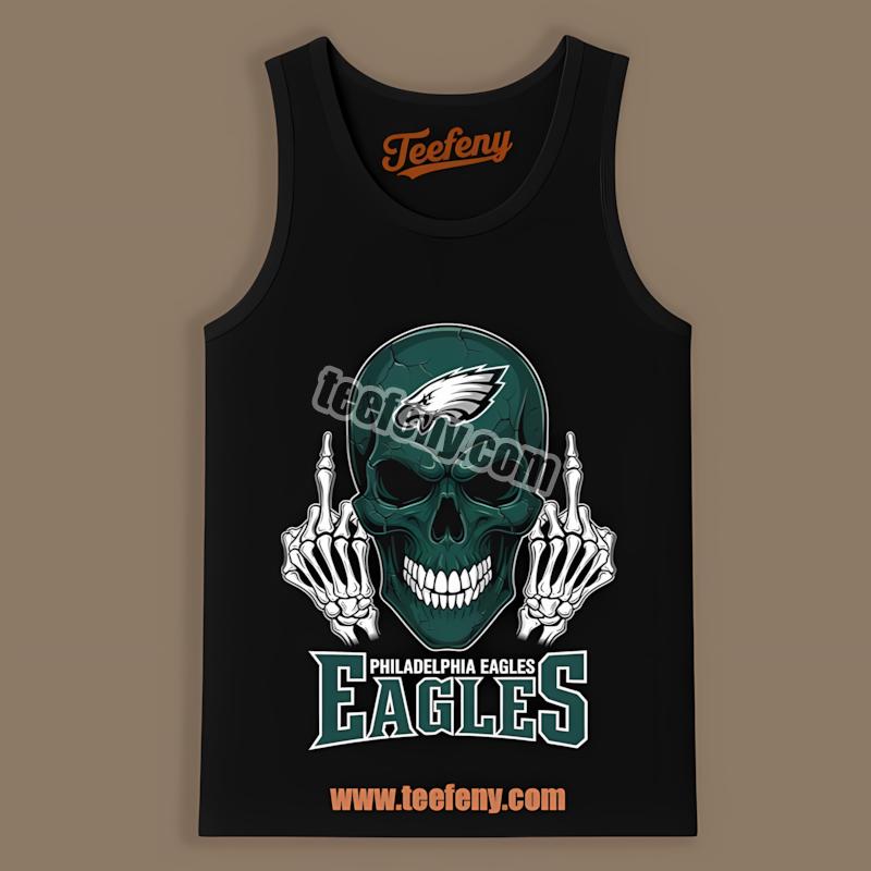 Philadelphia Eagles Skull With Middle Finger Graphic Tanktop Philadelphia Eagles Skull With Middle Finger Graphic Tanktop
