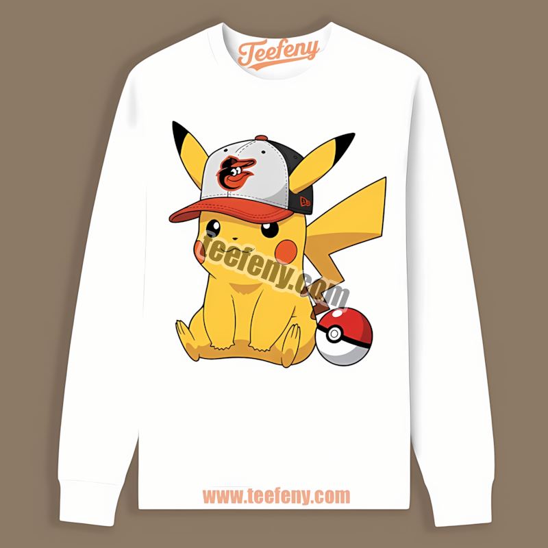 Pikachu Wearing Baltimore Orioles Hat Logo Long Sleeve Pikachu Wearing Baltimore Orioles Hat Logo Long Sleeve