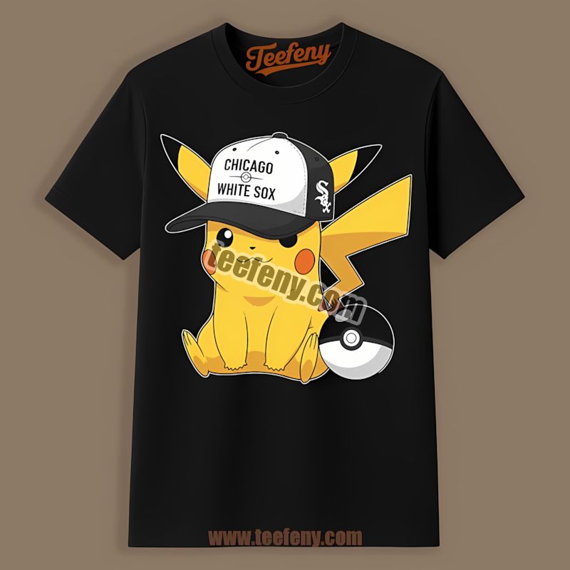 Pikachu Wearing Chicago White Sox Hat Adults Shirt