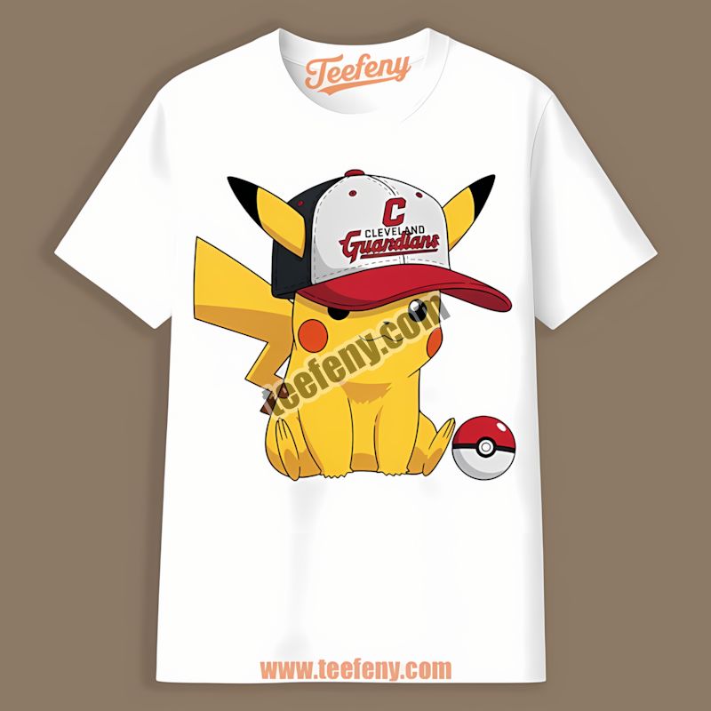 Pikachu Wearing Cleveland Guardians Hat Funny Tshirt
