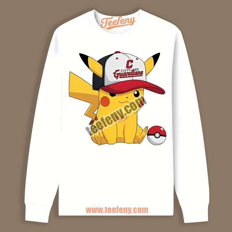 Pikachu Wearing Cleveland Guardians Hat Funny TLong Sleeve Pikachu Wearing Cleveland Guardians Hat Funny TLong Sleeve