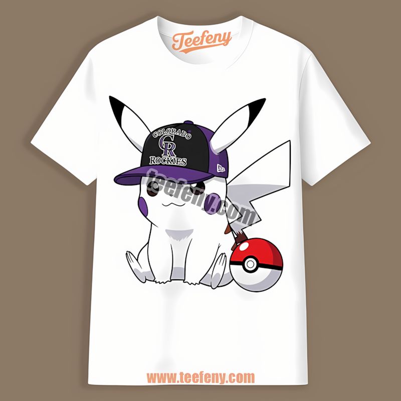 Pikachu Wearing Colorado Rockies Hat Cheap Graphic Tee