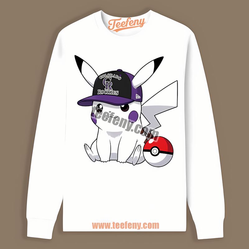 Pikachu Wearing Colorado Rockies Hat Cheap Graphic Long Sleeve Pikachu Wearing Colorado Rockies Hat Cheap Graphic Long Sleeve