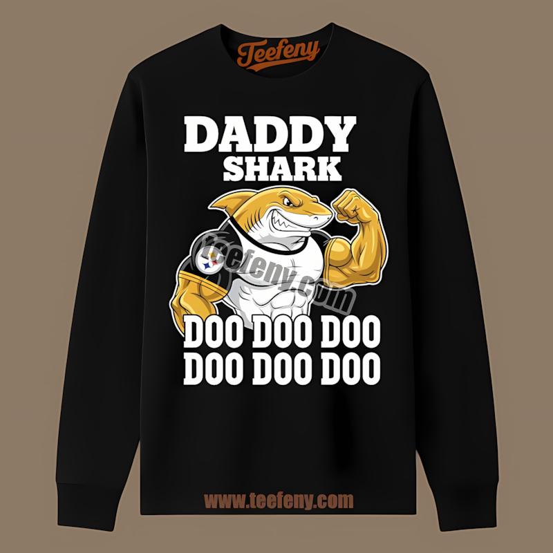 Pittsburgh SLong Sleevelers Daddy Shark Graphic Retro Shirt Pittsburgh SLong Sleevelers Daddy Shark Graphic Retro Shirt