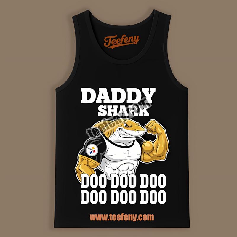 Pittsburgh STanktoplers Daddy Shark Graphic Retro Shirt Pittsburgh STanktoplers Daddy Shark Graphic Retro Shirt