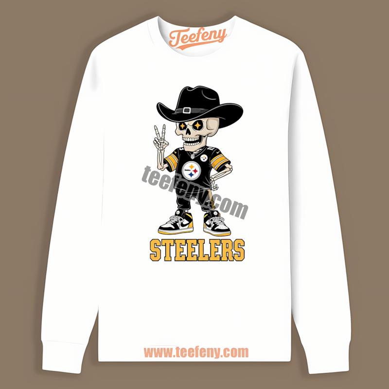 Pittsburgh SLong Sleevelers Skeleton Cowboy Vintage Style Shirt Pittsburgh SLong Sleevelers Skeleton Cowboy Vintage Style Shirt