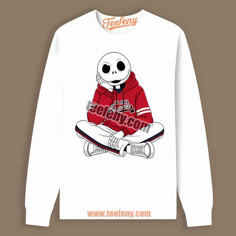 Relaxed Jack Skellington Atlanta Braves Hoodie Retro Long Sleeve Relaxed Jack Skellington Atlanta Braves Hoodie Retro Long Sleeve