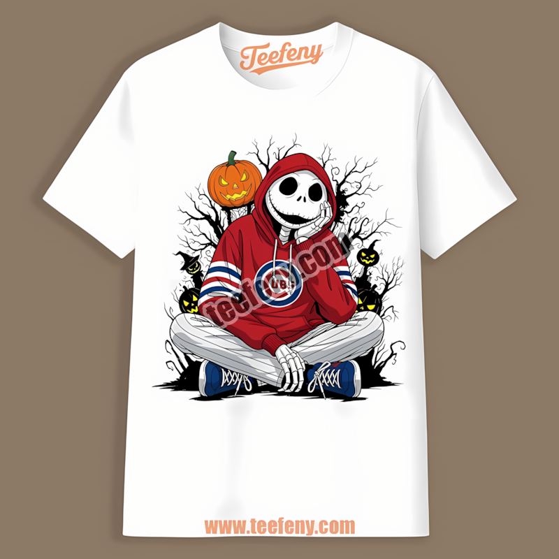 Relaxed Jack Skellington Chicago Cubs Hoodie Graphic Shirt