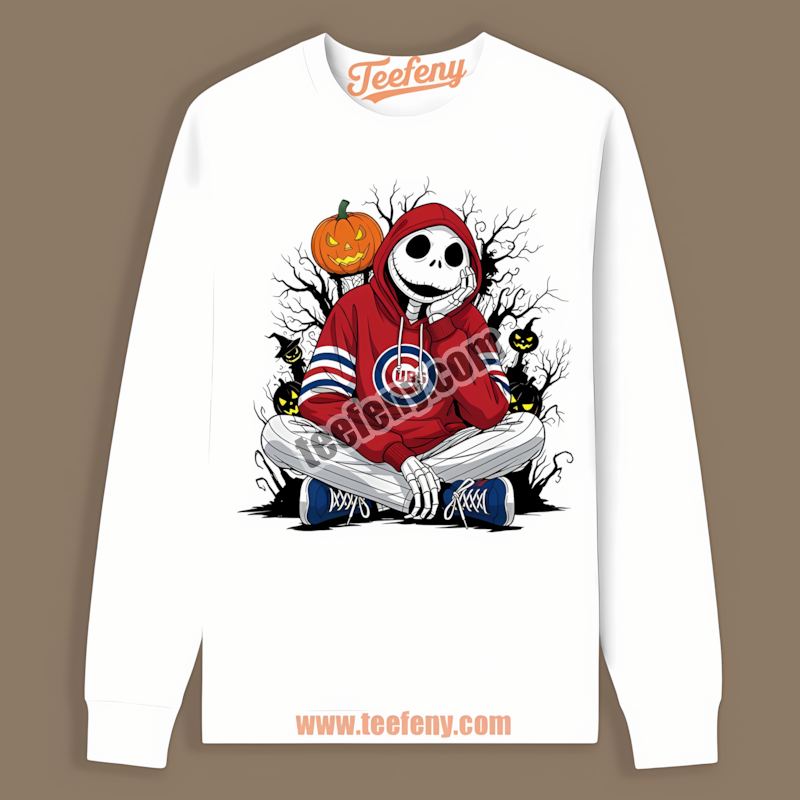 Relaxed Jack Skellington Chicago Cubs Hoodie Graphic Long Sleeve Relaxed Jack Skellington Chicago Cubs Hoodie Graphic Long Sleeve