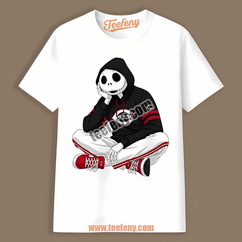 Relaxed Jack Skellington Cincinnati Reds Hoodie Tshirt For Women