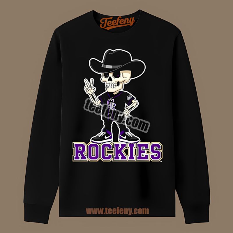 Skeleton Cowboy Styled In Colorado Rockies Cool Long Sleeve Skeleton Cowboy Styled In Colorado Rockies Cool Long Sleeve