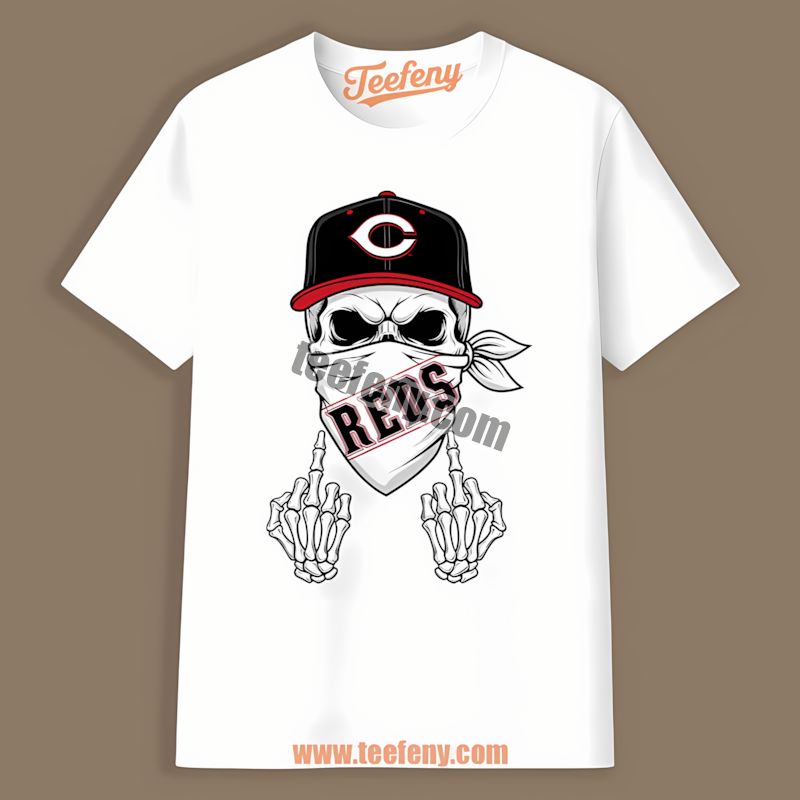 Skull Bandana Styled With Cincinnati Reds Colors Shirt