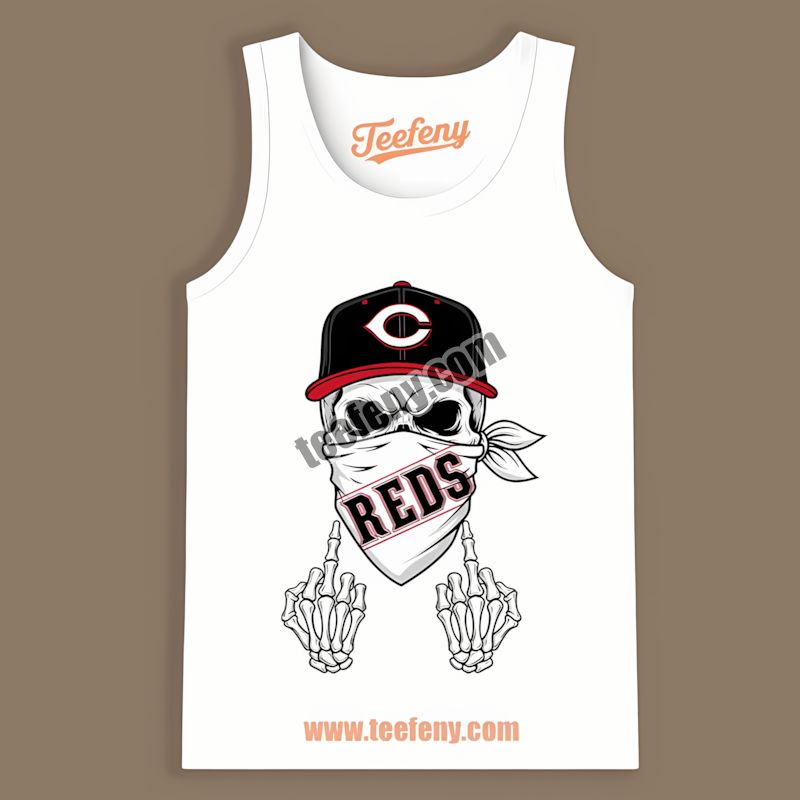 Skull Bandana Styled With Cincinnati Reds Colors Tanktop Skull Bandana Styled With Cincinnati Reds Colors Tanktop