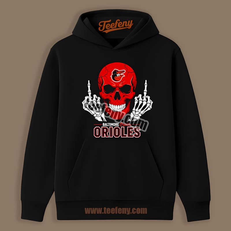 Skull Middle Finger Baltimore Orioles Statement Hoodie Skull Middle Finger Baltimore Orioles Statement Hoodie