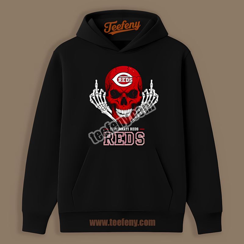 Skull Middle Finger Cincinnati Reds Bold Statement Hoodie Skull Middle Finger Cincinnati Reds Bold Statement Hoodie
