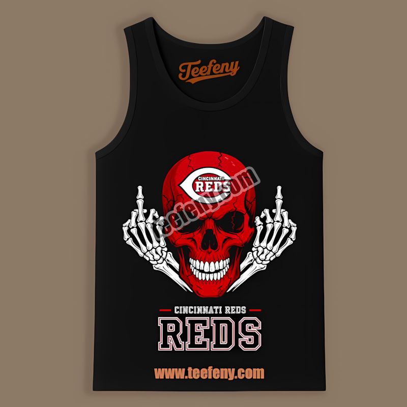 Skull Middle Finger Cincinnati Reds Bold Statement Tanktop Skull Middle Finger Cincinnati Reds Bold Statement Tanktop