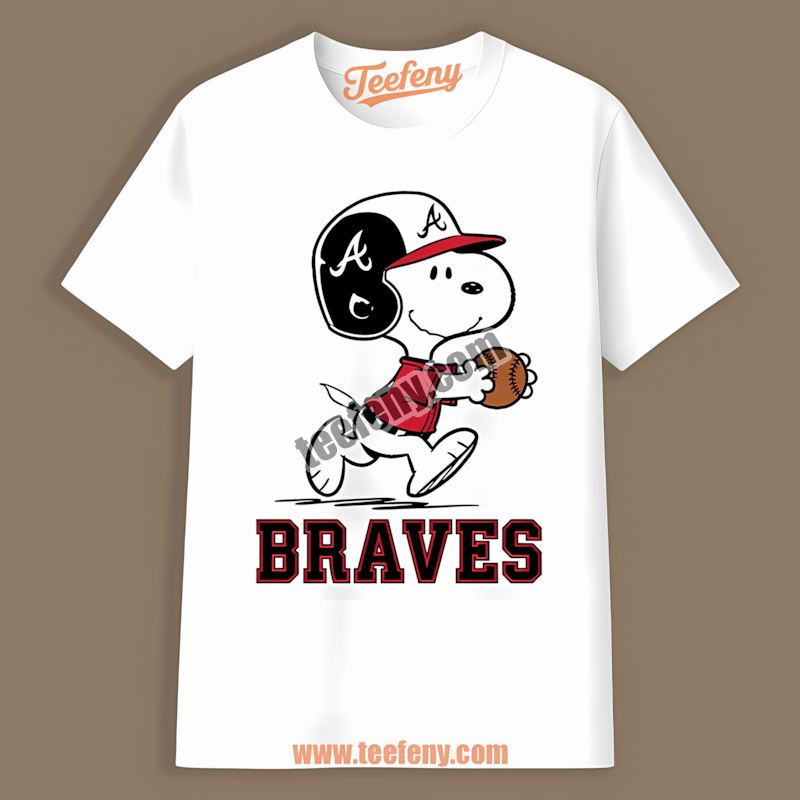 Snoopy Baseball Running Atlanta Braves Youth Shirt