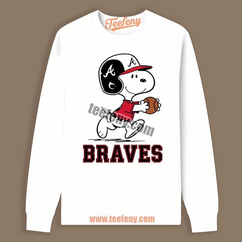 Snoopy Baseball Running Atlanta Braves Youth Long Sleeve Snoopy Baseball Running Atlanta Braves Youth Long Sleeve
