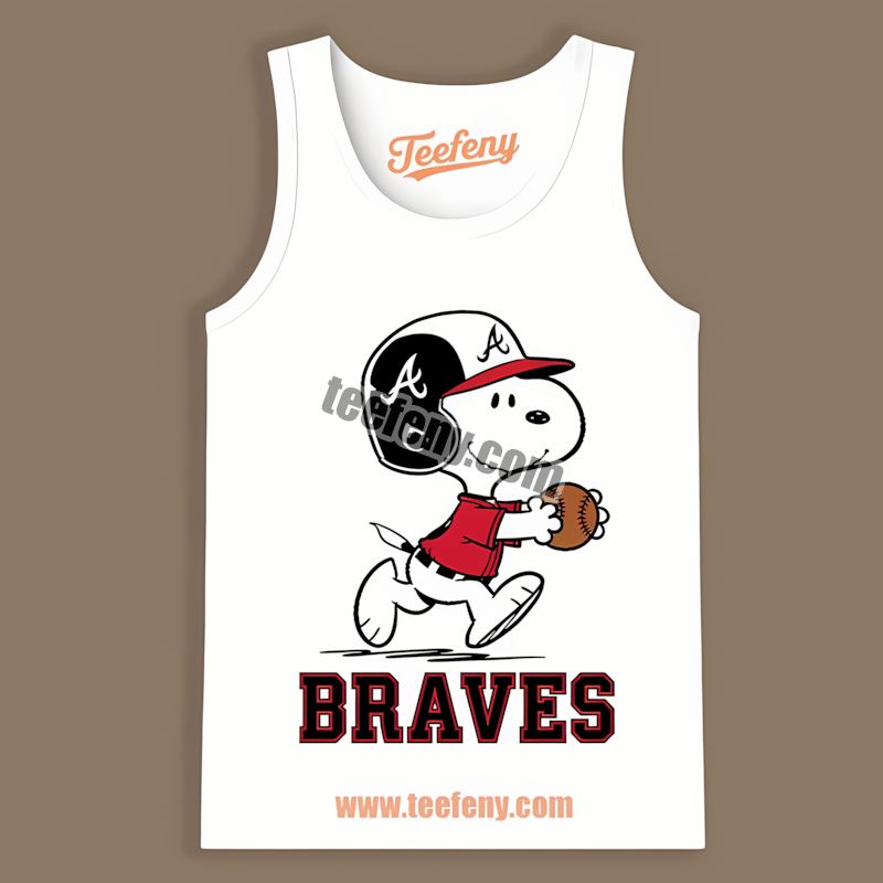 Snoopy Baseball Running Atlanta Braves Youth Tanktop Snoopy Baseball Running Atlanta Braves Youth Tanktop