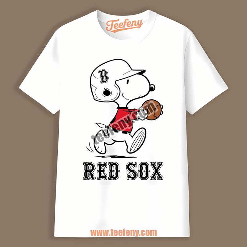 Snoopy Baseball Running Boston Red Sox Youth Shirt