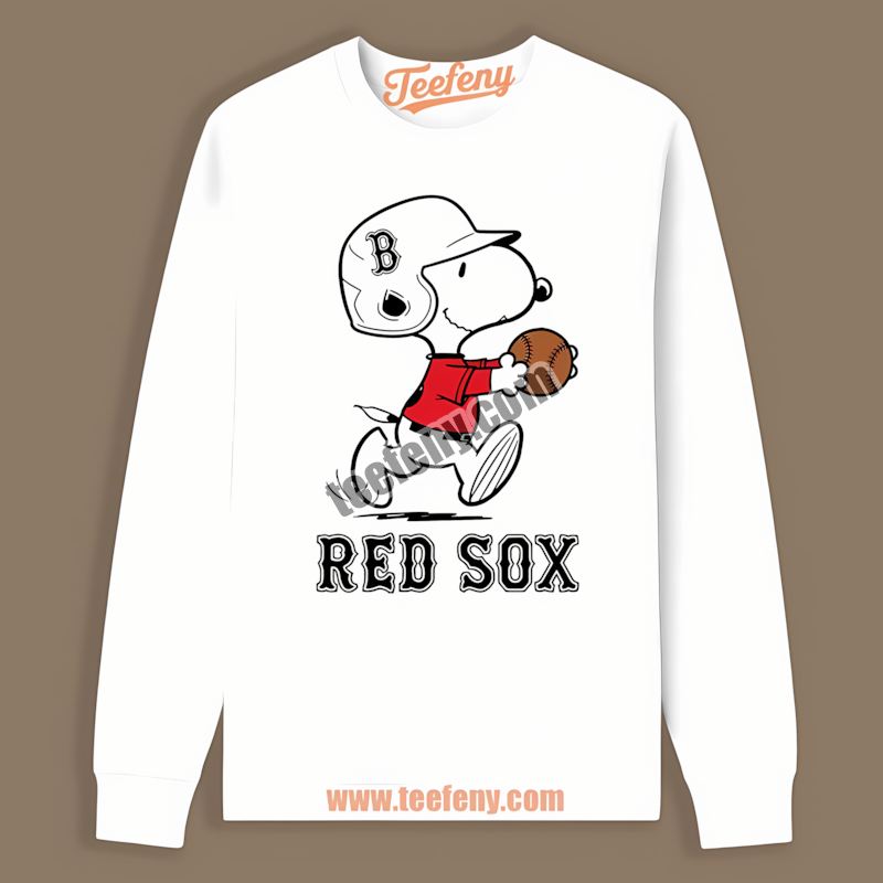 Snoopy Baseball Running Boston Red Sox Youth Long Sleeve Snoopy Baseball Running Boston Red Sox Youth Long Sleeve